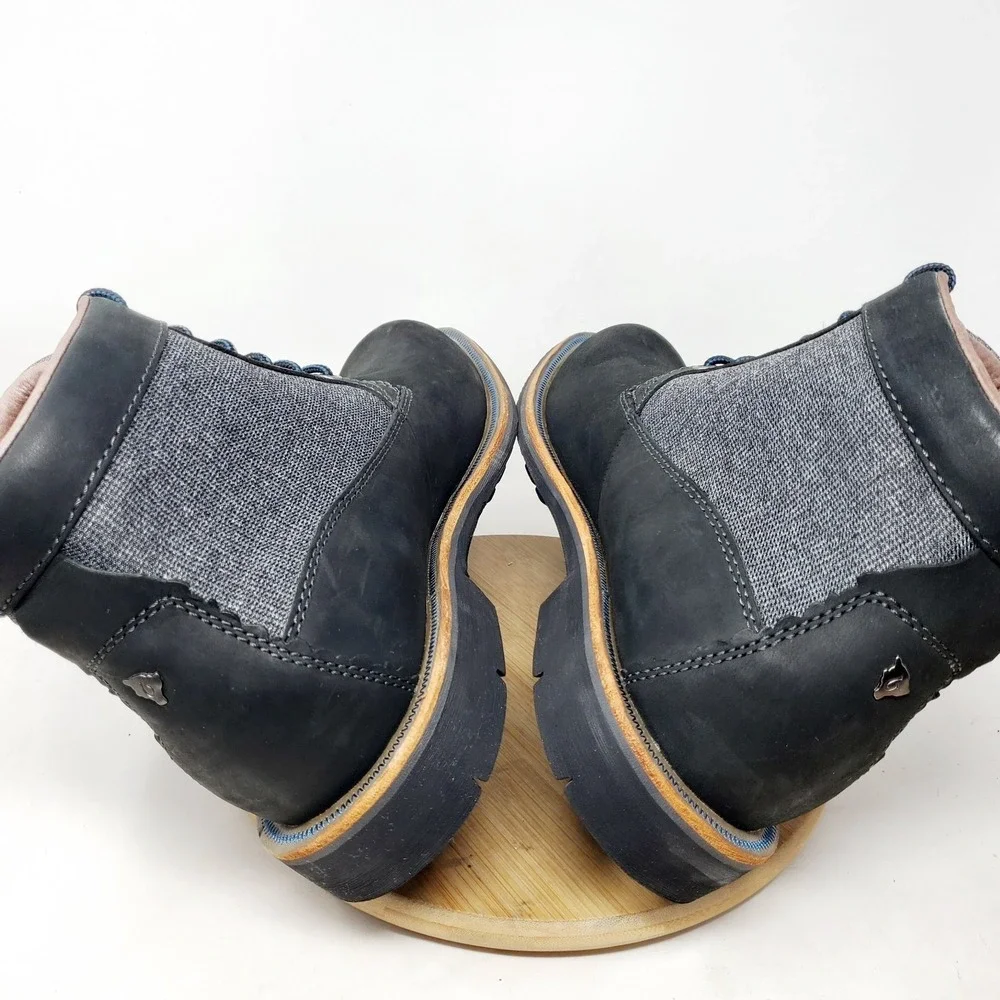 Olukai Hualalai Boots Men 45 Black Leather Classic Hipster Lace Up Lug Sole Shoe